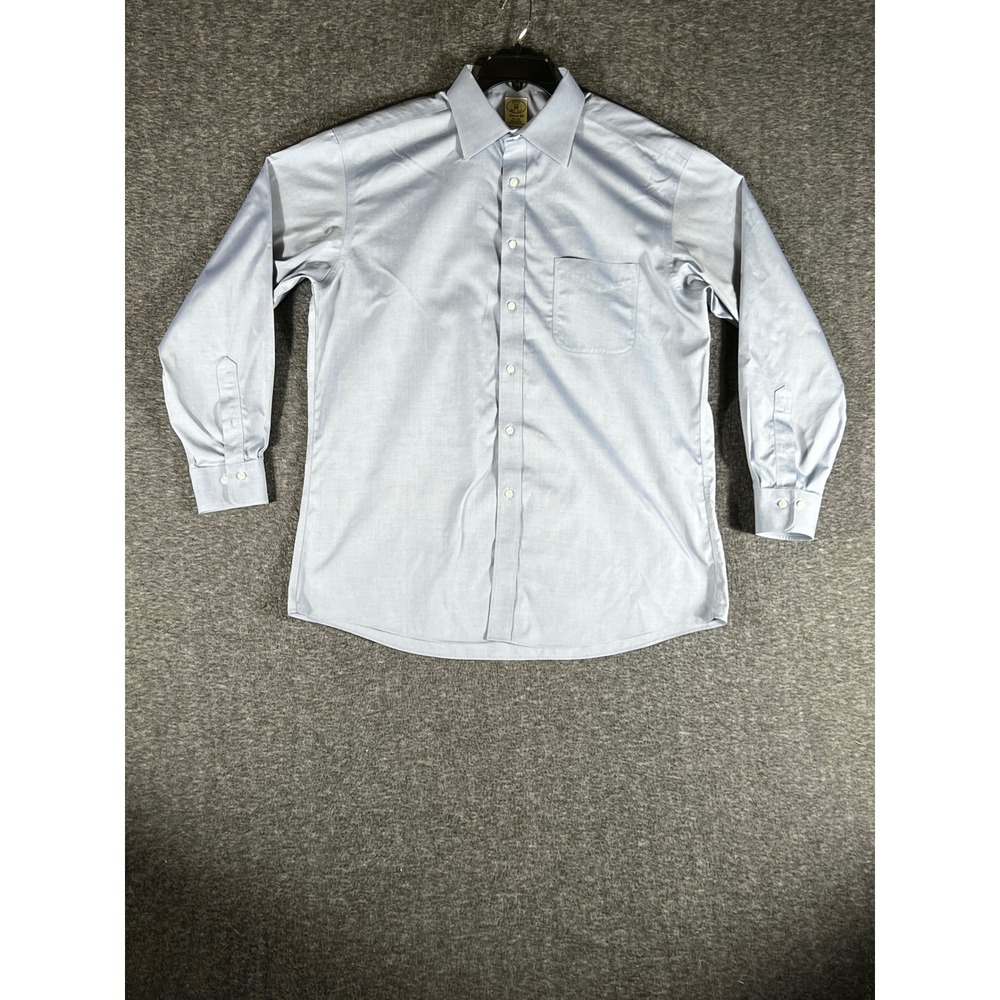 Enro Mens 17 34-35 Tailored Fit Dress Shirt Blue Non-Iron Cotton Long Sleeve